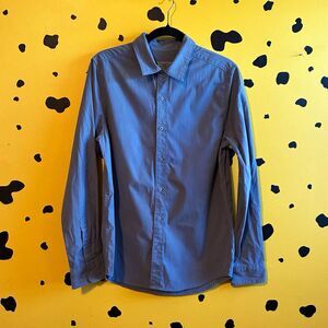 Fresh Clean Threads Blue Solid Button Up Shirt Mens S Long Sleeve Point Collar